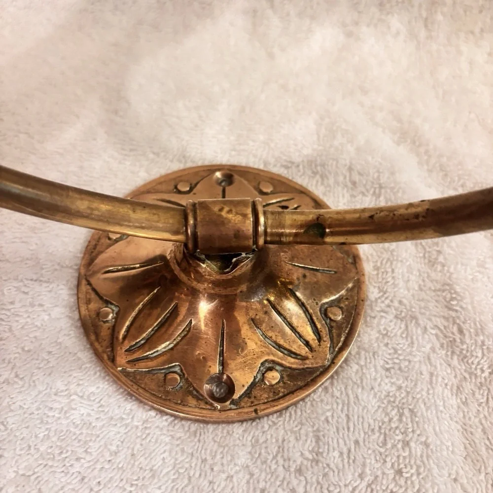 Vintage Brass Towel Rings Set of 2 Floral Backplate Bathroom Wall Hardware